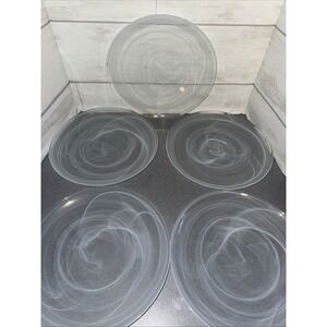 Turkish Akcam White Swirl Dinner Plates Set Of 5 Handmade Art Glass 11" Wide‎